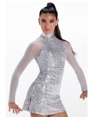 Silver Sequin Long-Sleeve Costume With Attached Leotard